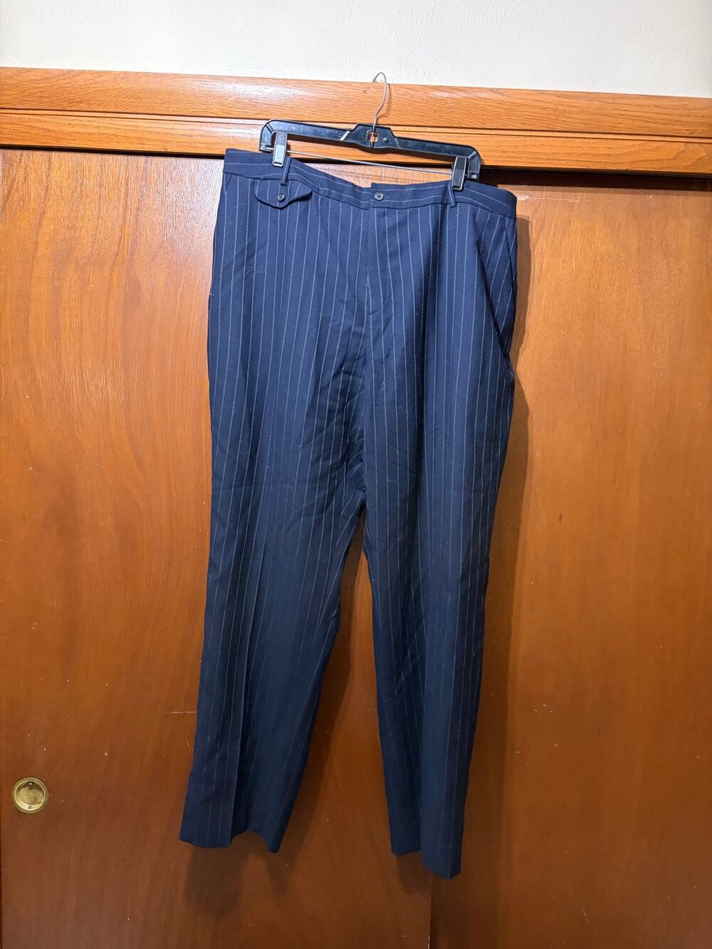Lauren Ralph Lauren Women's 20W Navy Wool Pinstripe Straight Leg Dress Pants